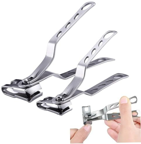 2Pcs Nail Clippers, Rotating Stainless Steel Toe Nail Clippers for Thick Nails, Sturdy Fingernail Clipper with Wide Opening & Long Handle for Seniors Thick Toenails