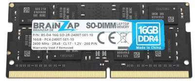 BRAINZAP 16GB DDR4 2400MHz PC4-2400T-SE1-10 SO-DIMM CL17 2Rx8 1.2V Unbuffered Non-ECC RAM Arbeitsspeicher für Notebook Laptop Speichermodul Memory