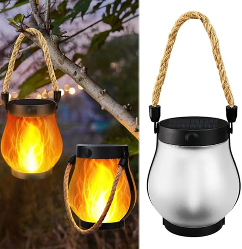Flammen-Solarlaterne, Solarlampen für Außen Hängend,1500 mAh, Außenlaternen für Garten mit Flammeneffekt, wiederaufladbar, IPX4, Campinggarten für Außentisch, Terrasse, Balkon, Innenhof (1 Stück)