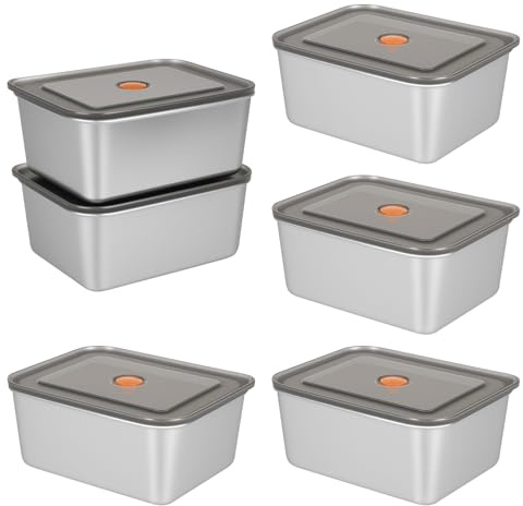 DMJJSD Stainless Steel Containers With Lids- 6pcs 500ml Metal Lunch Box – Food Containers Leakproof Lunchbox – Bento Box with Spare Seal Oven Freezer Dishwasher Safe (Color 2)