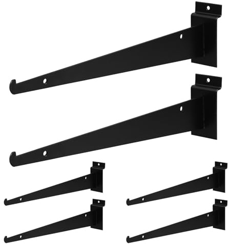 Support Étagère en Fer Noir 6pcs pour Panneau à Lattes, Fixation Robuste | Accessoire pour Armoire, Quincaillerie pour Étagère Flottante, Usage Maison et Support Fixe