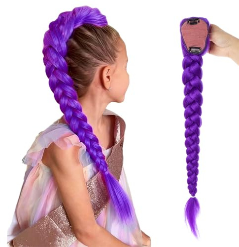 Omnikryp Peluca Morada, 62cm Peluca de Anime para Cosplay | Pelo Sintético para Trenzar Color Lila con Clip Oculto, para Halloween, Accesorios de Cosplay