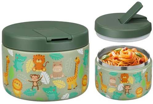 Itslife Termo para Comida 350ml, Taza Aislada de Acero Inoxidable para Alimentos Fríos y Calientes, Recipiente Térmico Apto con Cubrehebillas & Cuello Ancho para Escuelas, Oficinas, Animal