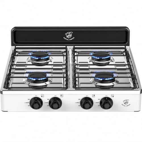 Royal Swiss® 2 Burner Gas Stove 4.4 kW - Portable Camping Stove Gas with Electric Ignition & Lid - LPG Hob for Outdoor, Camping & Household - Black