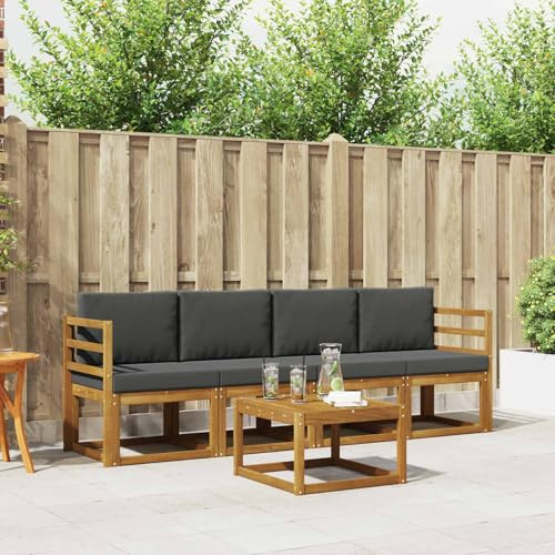 Gecheer Outdoor-Sofagarnitur mit Kissen 5 pcs Natur und Anthrazit, Gartensofa Outdoor Sitzgruppe Gartenlounge Gartenmöbel Set für Balkon Terrasse Café-Bereich3365960