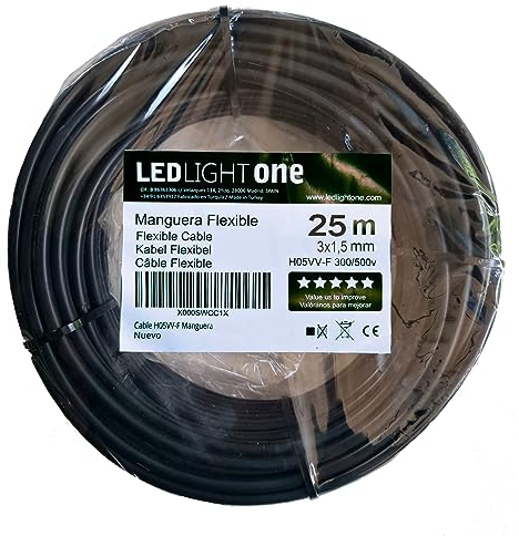 Cavo H05VV-F 3 x 1,5 mm 25 m (nero) Tensione di esercizio: 500v Temperatura massima di esercizio 70º. Cavi per installazioni fisse e mobili in ambienti domestici e uffici.