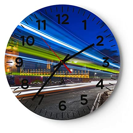 Modern Wanduhr London Parlamentsgebäude Big Ben 40x40cm Rund Groß Wand Uhr Glas Analog Zimmeruhren Küche Büro Wohnzimmer Glasuhr Wall Clock Dekoration Design Wanddekoration Küchenuhr C4AR40x40-1446