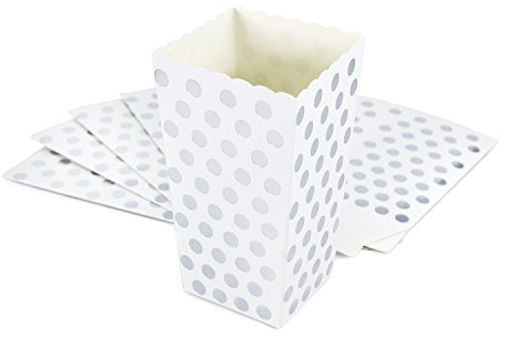 Oblique Unique® Popcorn Snack Box Schachtel Tüten 8 Stück Tisch Dekoration (Weiß Silberpunkte)