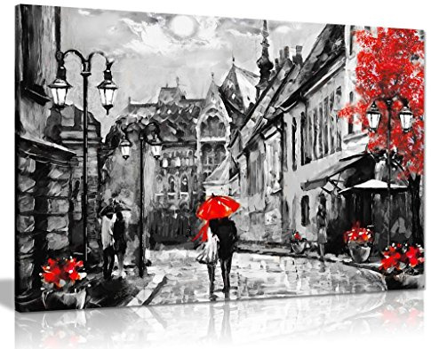 Black & White Red Budapest Painting Canvas Wall Art Picture Print (18x12)