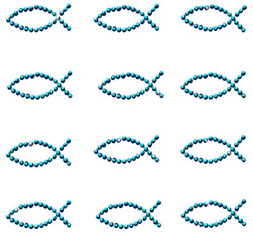 Oblique Unique 12 Stück Fisch Sticker Strass Steine Türkis Hellblau zum Verzieren oder Aufkleben oder Einkleben von Karten - Kommunion Taufe Deko Tischdeko
