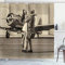 ABAKUHAUS Flugzeug Duschvorhang, Heimkehr, Stoffliches Gewebe Badezimmerdekorationsset mit Haken, 175 x 200 cm, Sepia