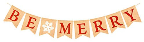 Amosfun Weihnachtsbanner Be Merry Christmas aus Jute, Wimpelkette zum Aufhängen, dekoratives Banner für Festivals und Partys