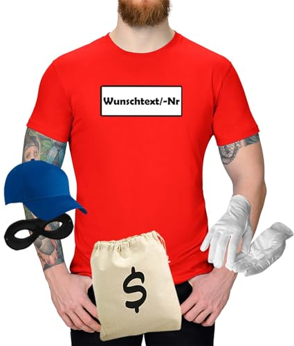 Jimmys Textilfactory T-Shirt Panzerknacker Karneval Kostüm Set Deluxe XS-5XL Herren Verkleidung Fasching Rosenmontag Karnevalszug, Größe:L, Set: deluxe+, Logo: Wunsch-Nr