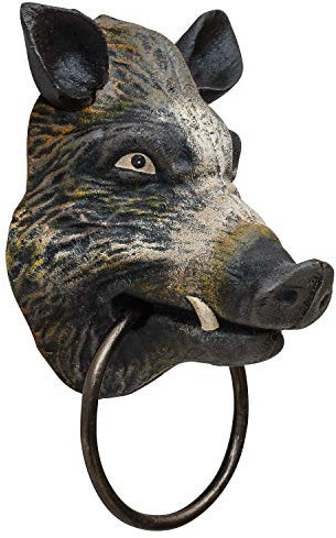 Handtuchhalter Wildschwein Kopf Figur Skulptur Eisen Antik-Stil 18cm