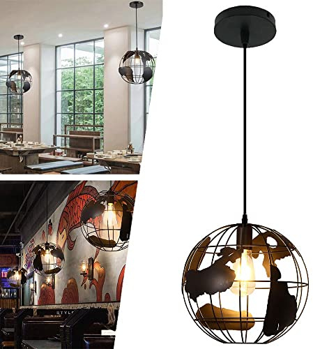 Mengjay Hängelampe Vintage Pendelleuchte Deckenleuchte E27 Retro Industrie Pendellampe Eisen Loft Kronleuchter Schmiedeeisen-Kronleuchter,Retro Eisen Käfig Erdform Kronleuchter,ø 20CM