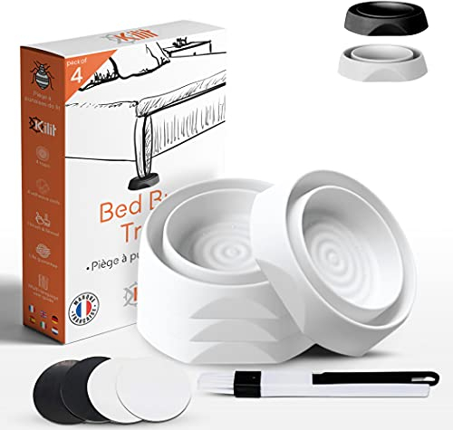 KALIGEN® Piège à Punaises de Lit - Kit Complet de 4 - Anti Punaises et Puces de Lit Écologique sans Pesticides - Répulsif Insectes 100% Naturel - avec Pelle et Brosse - Blanc