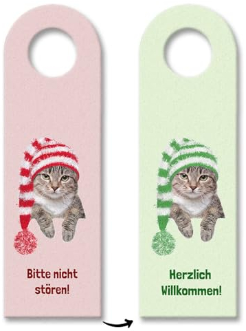 Bitte nicht stören und Herzlich Willkommen Türhänger mit niedlichem Kätzchen und Bobbelmütze
