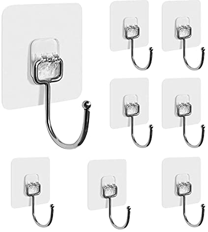 YANGWEN 8 Pezzi Ganci Trasparenti Adesivi, Ganci Adesivi Cucina Trasparenti,Gancio Appendiabiti,Ganci in plastica appendini Portasciugamani per Cucina e Bagno