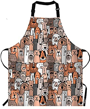 Moslion Schürze mit Cartoon-Katzen und Hunden, mit Kritzelmuster, verstellbare Halsschürze für Männer und Frauen, geeignet für Küche, Kochen, Kellnerin, Kochschürze