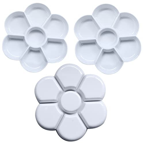 MsdeBersSKER Palette en Céramique Porcelaine Palettes de Peinture Forme Fleur Aquarellables Prune Plateau pour Blanche à Gouache Aquarelle 16 Cm, 3PCS 95M0103