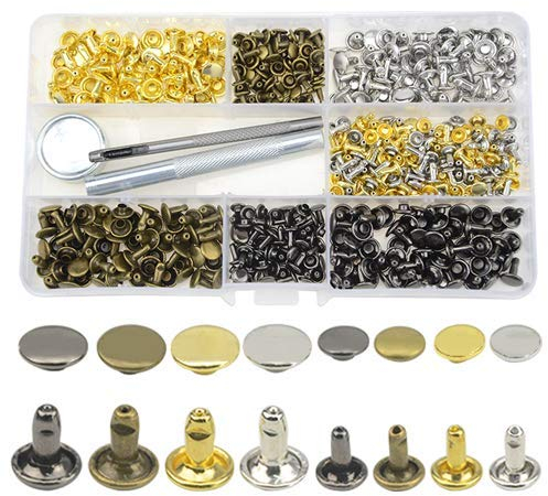 BGTXINGI 480 Stück (240 Set) 8 Werte M6 M8 Leder Doppelkappe Kupfer Nieten Druckknopf-Verschlüsse Sortiment Set Rohr-Metallnieten mit 3 Stück Befestigungswerkzeuge für Kleider