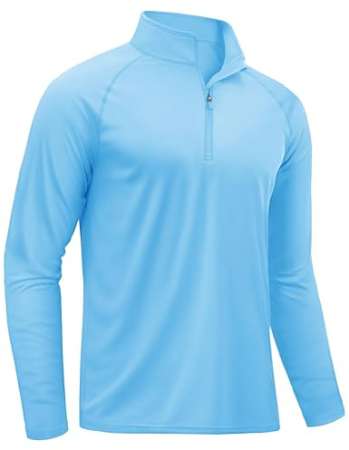 TACVASEN Men's 1/4 Zip Long Sleeve T Shirt UV Swim Sports Top Waterfall S