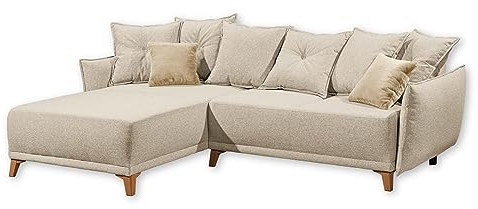 Stella Trading Pamplona Ecksofa mit Schlaffunktion, Beige - Moderne Eckcouch in L-Form mit Bettkasten - 255 x 91 x 185 cm (B/H/T)