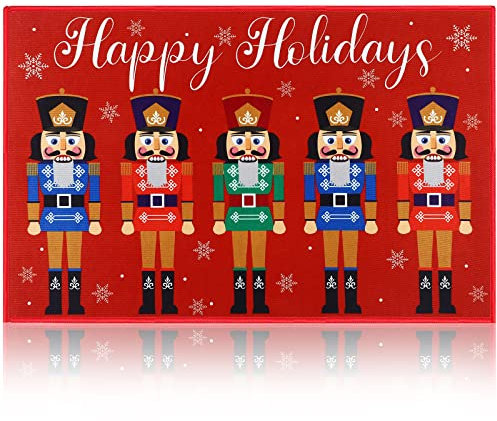 Minatee Nutcracker Doormat Happy Holidays Doormat Washable Non Slip Floor Rugs Christmas Soldier Floor Mat for Front Porch Door Bathroom 24 x 16 Inches(Classic Style)