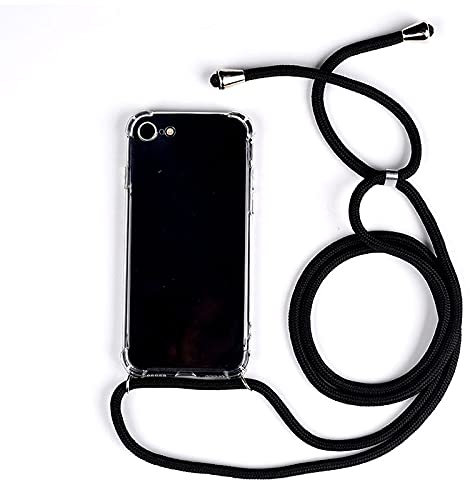 PuYu Zhe Crossbody Case Compatible for iPhone 13 Pro Max,Necklace Phone Cover,Clear Transparent TPU Silicone Shell with Adjustable Neck Cord Lanyard Strap-Black