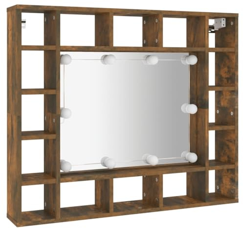 vidaXL Spiegelschrank mit LED Stauraum Kosmetikspiegel Schminkspiegel Hängeschrank Wandschrank Schrank Spiegel Schlafzimmer Räuchereiche 91x15x76,5cm