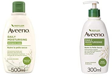 Aveeno Crema Corpo Idratante Bagno Doccia,Daily Moisturising, Profumo Delicato, Pelli da Normali a Secche, 500 ml & Crema Corpo Idratante, Daily Moisturising, Senza Profumo