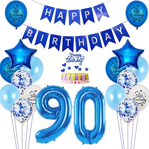Luftballons 90. Geburtstag deko Mann blau,Folienballon 90 jahre Geburtstag dekoration Männer blau set,happy Birthday 90th Geburtstagsdeko 90 jahre Mann deko Ballon 90 Geburtstag Mann deko