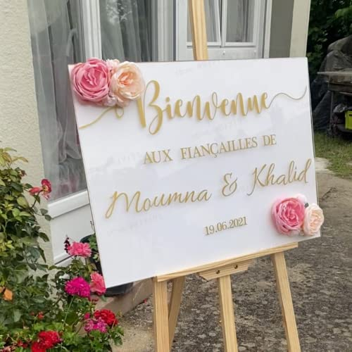WEIYOUDP Panneau De Bienvenue Mariage Panneau Personnalisé Spanneau Mariage Bienvenue Spanneau Mariage Bienvenue Stickers Personnalisable Mariage Bienvenue Au Mariage Décalque Mariage (57x35cm/)