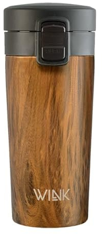 WINK Thermobecher 370ml aus Edelstahl – Auslaufsicher und BPA-frei – Kaffeebecher To Go mit Flip-Deckel – Isolierbecher für Kaffee, Tee und Wasser – Wiederverwendbar, Braun