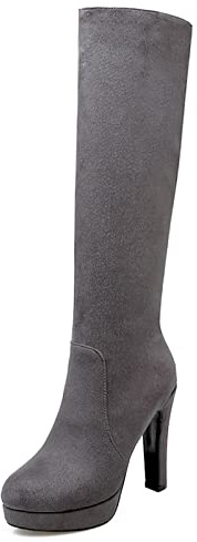 Bviennic Donna Inverno Punta Rotonda Sposa Warm Stivali Alti Moda Tacco A Blocco Equestrian Plateau Boots Vestito Grigio Numero 36.5 EU-37Cn