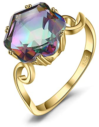 JewelryPalace Hexagon 5.7ct Echt Regenbogen Quarz Solitär Ring Damen, Große Naturstein Bunte Damenring Silber 925 Ring Promise Frauen Schmuck Mädchen Vergoldet 49