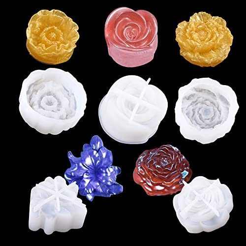 Woohome 3D Blume Silikon 5 Stück Rose Form Harz Gussformen, Gänseblümchen Gießform, Schmuckformen Epoxidharz Casting Form für Heimtextilien