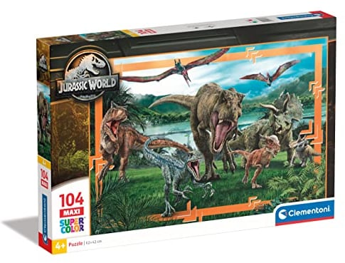 Clementoni - 23770 - Supercolor Puzzle - Jurassic World - Puzzle 104 Maxi Teile Ab 4 Jahren, Buntes Kinderpuzzle Mit Besonderer Leuchtkraft & Farbintensität, Geschicklichkeitsspiel Für Kinder