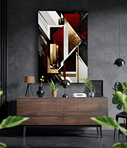 Manschin-Laserdesign Premium Wandbild aus Acrylglas oder Aluminiumverbund - KEIN LEINWANDBILD - modern Abstrakt Weiß Gold Wandbilder Wanddekoration Design (Dunkelrot, Aluverbund 80x55cm)