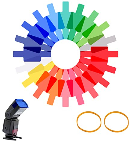 20 Pcs Gel Light Filter Sheet Color Gel Filter Kit, Color Film Plastic Sheets Flash Gel Kit, Correction Daylight Filter Conversion for Photo Studio Strobe Flash LED Video Light, 20 Colours