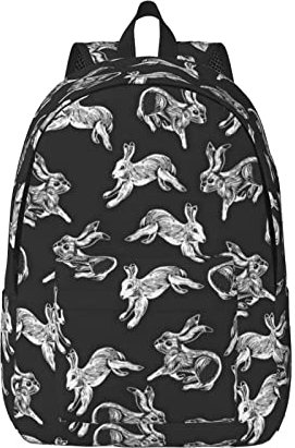 YTORA Grand sac à dos décontracté pour ordinateur portable Motif théières et tasses dessinés à la main Pour filles et garçons, Lapin, S