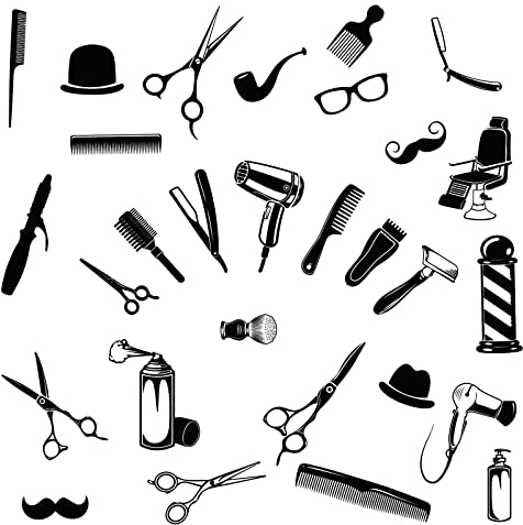 PLIGREAT Outils de coiffure Autocollants muraux Amovible Noir Salon Gadgets Murale Décalcomanie pour Cheveux Salon de beauté Dressing Salle d’eau Décoration murale DIY Maison Intérieur Mur Art Décor