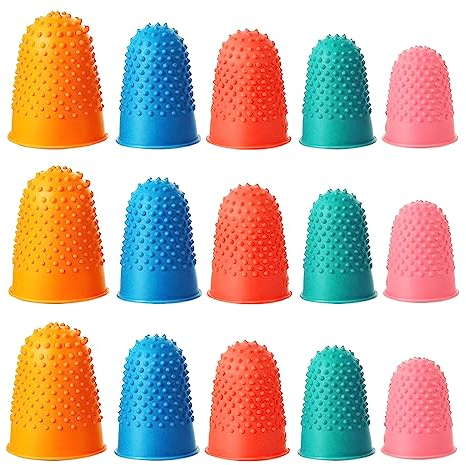 WeddHuis 15 Stück Fingerschutz Gummi Fingerspitzen 5 Farben Fingerkappen Zählfinger Fingerschutz Bäufer Blattwender Finger Gummi Finger Tip Pads Wiederverwendbare Fingerschutz für Verschiedene Finger