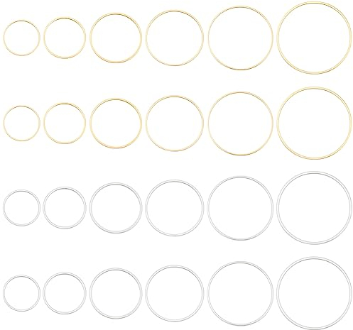 BENECREAT 24 Stück Echtes 24K Gold Und 925 Versilberte Messing Runde Verbindungsringe, 12 Arten von Runden Messing-Schmuckverbindungsringen Für DIY-Schmuckohrringe, 43/38/33/28/23/20mm
