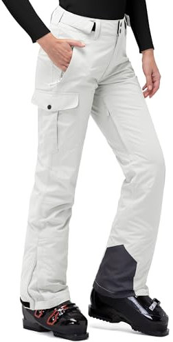 33,000ft Damen Skihose Outdoorhose Wasserdicht Winddichte Softshellhose Warme Gefütterte Thermohose Wanderhose Winter Ski Pants Women Weiß XS