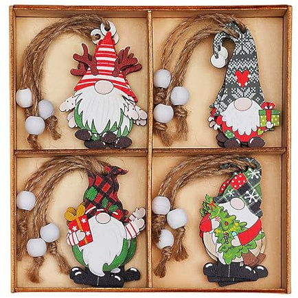 Rumyve 12 Pcs Christmas Decorations - Colorful Wooden Gnome Pendants for Tree, Festive Hanging Ornaments, Holiday Gnome Crafts, Party Decor, Children's (Style A)