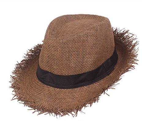 Strohhut Herren und Damen, geflochten und ausgefranst, Sommerhut Damen und Herren, Sonnenhut, Strandhut, Hawaii Hut - ideal für den Urlaub am Strand, Garten oder Sommer Partys