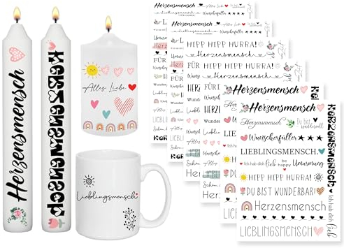 Sugeru 6 PCS Kerzentattoo (200+ Muster),Wassertransferdruck |wasserschiebefolie kerzen | Kerzenfolie | kerzenaufkleber sticker |Kerzen dekorieren | Lieblings Person,Valentinstag (Lieblings Person)