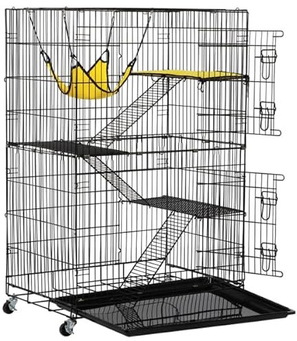 Soberine Gabbia per Gatti a 4 Livelli Cincillà con Ruote in Metallo Pieghevole Altezza 123 cm