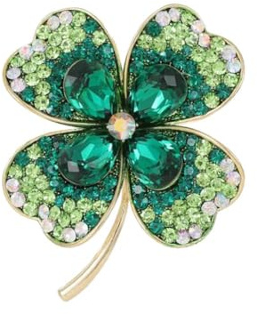 Generic Broche trèfle à quatre feuilles vert porte-bonheur - Broche en forme de trèfle vert avec strass - CZ Leaf Lucky Shamrock irlandais - L Quatre, 1 PC